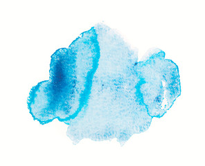 Watercolor blot with splashes and drops isolated on white background