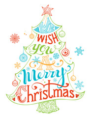 Merry Christmas Lettering inside the Christmas Tree.