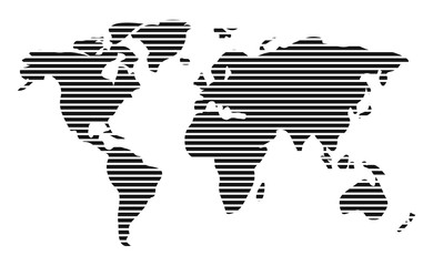 World map in horizontal stripes, bars - abstract vector background.  Black and white silhouette illustration