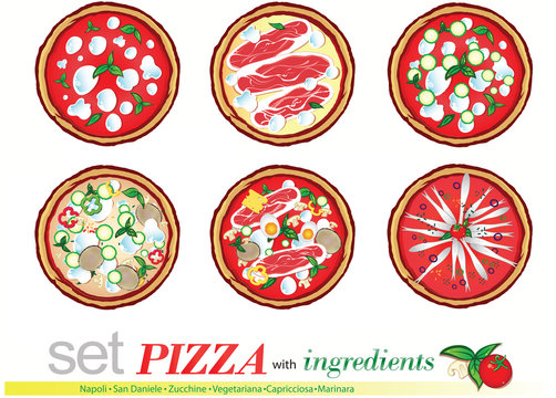 pizza cartoon set isolated on white background