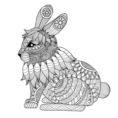 Obraz premium Drawing zentangle rabbit for coloring page, shirt design effect, logo, tattoo and decoration.