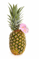 Tropical pineapple with pink umbrella