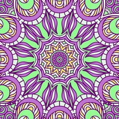 Purple and Green Mandala Seamless Pattern