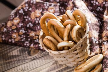 Hard oval cracknels in basket