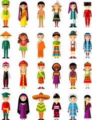  Vector illustration of multicultural national children, people on planet earth
