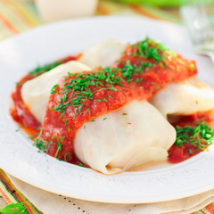 Cabbage Rolls with Tomato Sauce and Dill