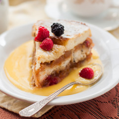 English Bread and Butter Pudding with Apples and Cranberries
