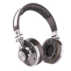 Obraz premium Retro headphones of black leather isolated on white background 3