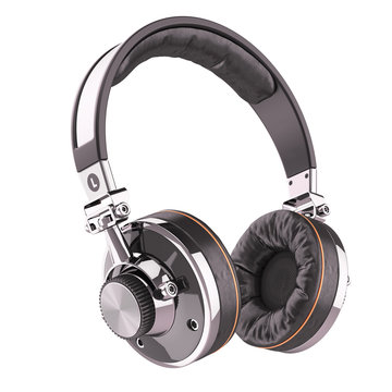 Retro headphones of black leather isolated on white background 3