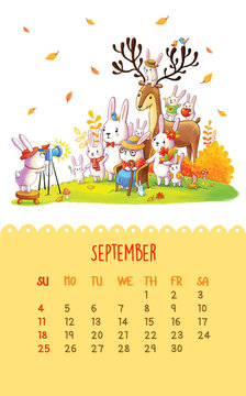 Calendar for 2016 with cute illustrations by hand.