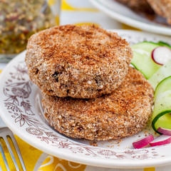 Potato and Pork Patties with Cucumber and Radish Salad