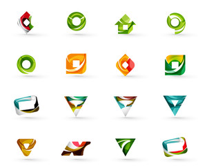Set of various geometric icons -  rectangles triangles squares circles or swirls, created with flowing wavy elements