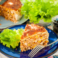 A Piece of Mexican Chicken and Corn Tortilla Pie