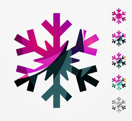 Set of abstract colorful snowflake logo icons, winter concepts, clean modern geometric design