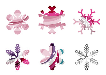 Set of abstract colorful snowflake logo icons, winter concepts, clean modern geometric design