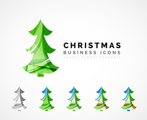 Set of abstract Christmas Tree Icons, business logo concepts, clean modern glossy design