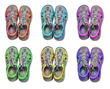 Isolated 6 colorful sport sandals