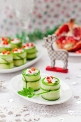 Cucumber Rolls Stuffed with Feta, Herbs, Capsicum and Black Oliv
