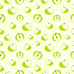 Vector seamless pattern with elements of green apples on a light background. Series of food and drink and ingredients for cooking.