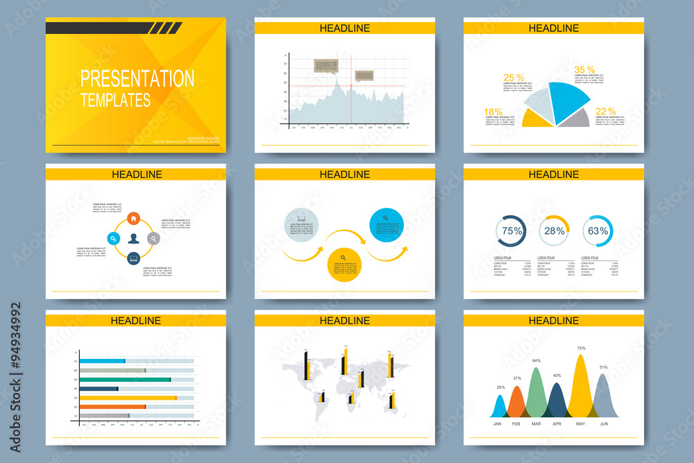 Aufkleber Set of vector templates for multipurpose presentation slides. Modern business design with graph and charts