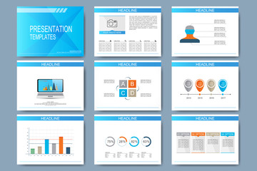 Naklejka na ściany i meble Set of vector templates for multipurpose presentation slides. Modern business design with graph and charts