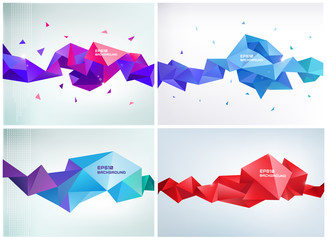 Vector set of faceted 3d crystal colorful shapes - obrazy, fototapety, plakaty