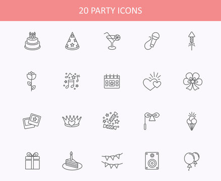 Outline web icons set - Party, Birthday, Holidays