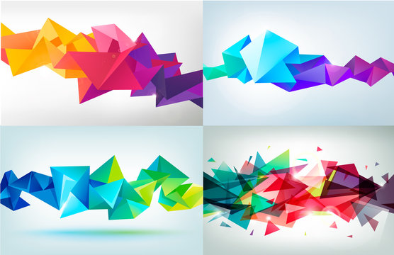 Vector Set Of Faceted 3d Crystal Colorful Shapes