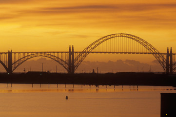 The Yaquina Bay Bridge at sunset in Newport, Oregon