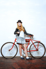Obraz premium girl with bicycle