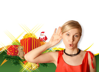 Obraz premium Woman In Red With Christmas Gifts