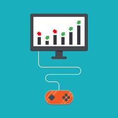 Graph stocks control with the joystick. Stocks game concept.