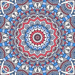 Blue and Red Mandala Seamless Pattern