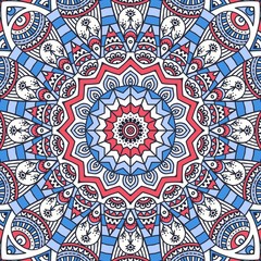 Blue and Red Mandala Seamless Pattern