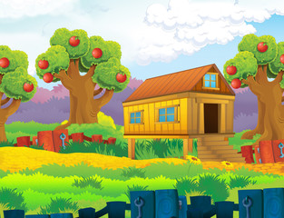 Cartoon scene - rural - village - illustration for the children