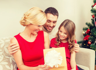 happy family opening gift box