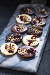 Artisan chocolate with cranberry and nuts