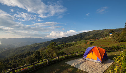 Dome tents camping at Phu chee pah mountain ,north of Thailand