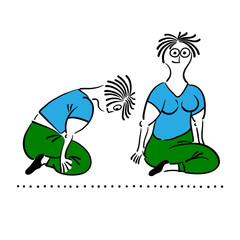 Exercising old woman. Pilates poses set
