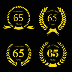 Sixty five years Anniversary laurel golden label set vector