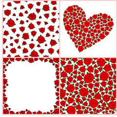 Vintage Seamless Pattern With Roses, heart of roses, frame of ro