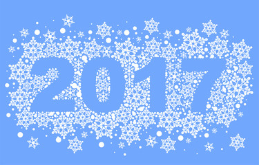 2017 background of snowflakes. Number text of symbol year 2017