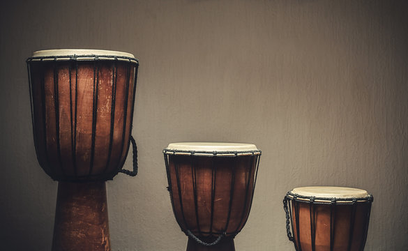 Three Wooden Djembes