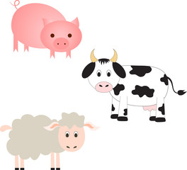 Farm Animal , Cow Illustration, Sheep Illustration, Pig Illustration