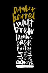 Beer illustration. Print for bar, restaurant. Calligraphy.