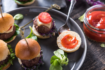 Party food, mini beef burgers