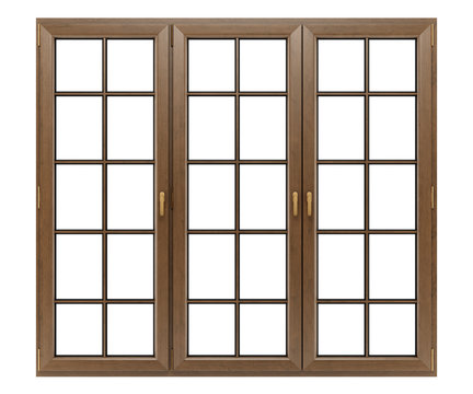 brown wooden window isolated on white background
