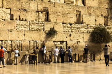 Jewish worshipers pray at the Wailing Wall an important jewish religious site