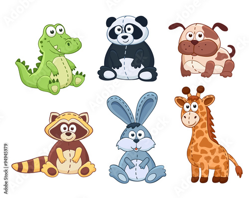 "Cute cartoon animals isolated on white background. Stuffed toys set