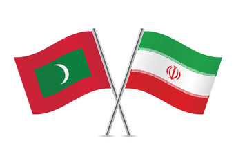 Maldives and Iranian flags. Vector illustration.